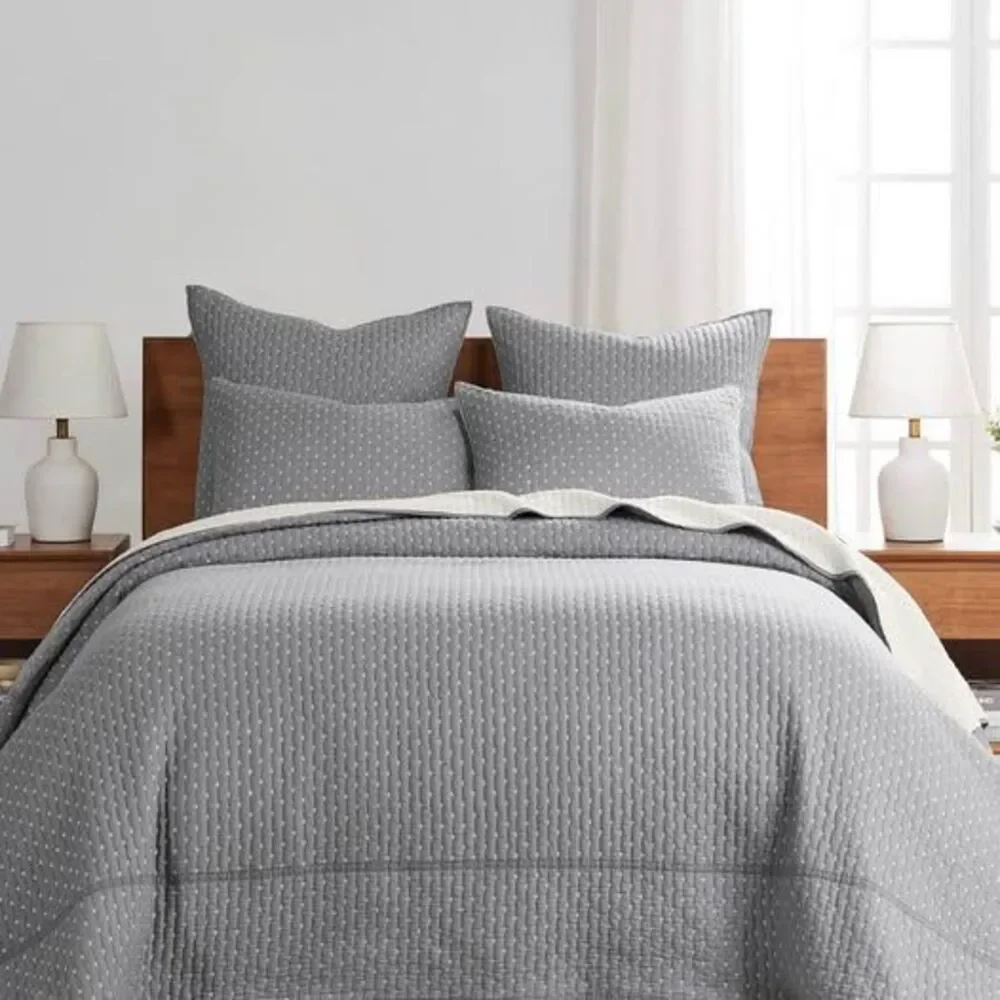 Levtex Home Cross Stitch Stitching 3-Pc. Bedspread Set, King, Grey